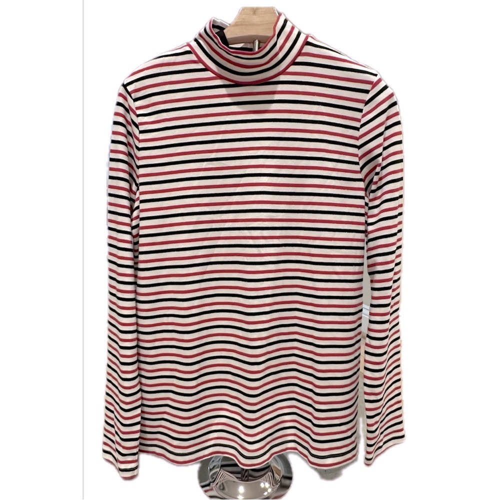 Kim Rogers Burgundy Striped Turtleneck Tee, Red, White, Black, Medium‎ NWOT